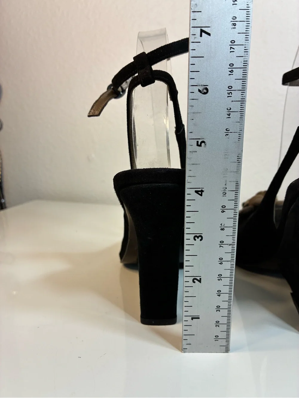 Black Suede Ankle Strap Wedge Peep-Toe Sandals with Floral Appliqués VTG -READ